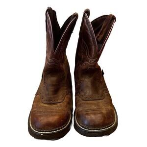 Justin Girls Western Leather Cowgirl Boots Size 7 Brown